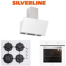 Resim Silverline Beyaz Cam Ankastre Set (3457 Soho 60+cs5429w01+bo6501w01) 