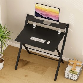 Resim Ayz Bodo Metal Ayaklı Laptop Masası Katlanır Çalışma Masası Raflı Masa Katlanır Laptop Sehpası Siyah - Siyah 
