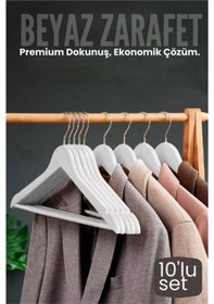 Resim 10'lu Lüks Beyaz Elbise Ceket Askısı - Ergonomik & Kaymaz Plastik Askı Seti - Ahşap Görünümlü Altın - Kırmızı 