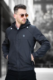 Resim Bailey Suya Dayanaklı Slim Fit Erkek Kapüşonlu Mevsimlik Mont Yağmurluk - SIYAH / L 