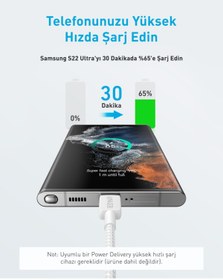 Resim Anker 322 PowerLine USB-C to USB-C Örgülü Kablo 3ft/0.9m 60W Beyaz - A81F5 (Anker Türkiye Garant 