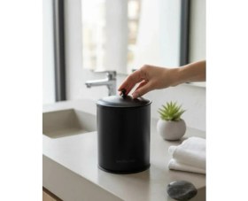 Resim İsaoğlu Yapı Siyah Retro Çöp Kovası Paslanmaz Çelik Materyal Mat Siyah Banyo Çöp Kovası 