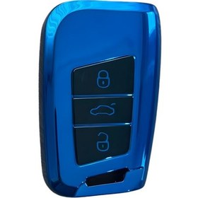 Resim Autohan Keys Volkswagen Passat B8 Uyumlu Akıllı Anahtar Kumanda Kabı Kılıfı, Nano Lacivert-siyah Renk 