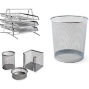 Resim GENC DIJITAL BASKI Ofis Set (gri) 3 Lü Evrak Rafı+3 Lü Masa Set Ve 10 Lt Çöp Kovası 