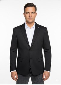 Resim Plus Scorpion Erkek Bej Slim Fit Blazer Ceket Çizgili Dokulu Kumaş Çift Düğmeli Siyah 