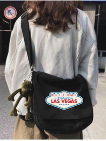 Resim Violon Siyah Las Vegas Baskılı Unisex Askılı Postacı Çanta 