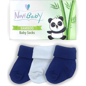 Resim Novibaby 3'lü Bambu Yenidoğan Bebek Çorabı I White Blue I 0-6 ay "Karışık Renkli" 