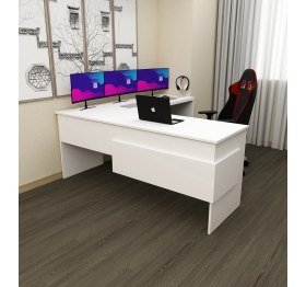 Resim Morepp Sell 180 cm L Çalışma Masası Ofis Masası Oyuncu Masası |beyaz-Beyaz 