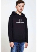 Resim Rammstein Logo Baskılı Unisex Çocuk Kapüşonlu Siyah Sweatshirt (528649457) 