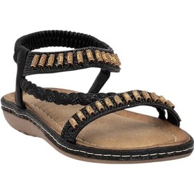 Resim Kadın Taşlı Düz Sandalet 25y152-1 Siyah 