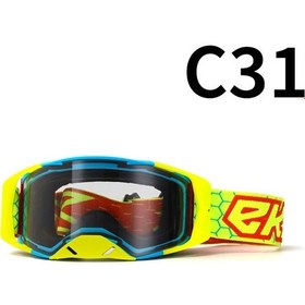 Resim Tangshopping Motosiklet Arazi Gözlüğü Gözlük Bisiklet Gözlüğü C31 Yeşil Ve Mavi Çerçeve Şeffaf Film 