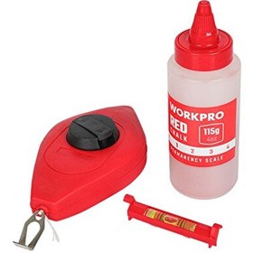 Resim Workpro WP329019 Çizim İpi Seti 115gr Kırmızı Çizim İpi Boyası - Mini Su Terazisi - 30M Çizim İpi 