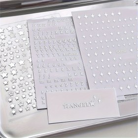 Resim 3'lü Gümüş Harf & Yıldız Patlaması Sticker Seti - Mat Bitiş, Günlük Ofis Kullanımı İçin Dikdörtgen Dekoratif Kağıt Stickerlar 