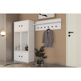 Resim nettrends.net the new trend of shopping Modüler Portmanto-Dergilik & Askılıklı Duvar Rafı | Beyaz-NRG-DRS-1002 