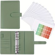 Resim Zımbalı Zarflarla A6 Bütçe Planlayıcı Cilt - Ev, Ofis ve Seyahat için Yeşil PVC Para Tasarrufu Düzenleyici, Etkili Finansal Planlama için Nakit Etiketleri ve Dolgu Zarfları İçerir 