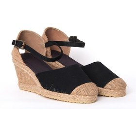 Resim Star Tombis Siyah Bilekten Bantlı Topuğu Açık Keten Espadril Dolgu Topuk ES1028-0001 Siyah 