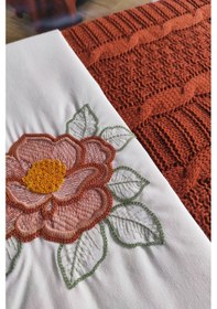 Resim Triko Örme Battaniye Takımı-Nakışlı Yatak Seti-Tivoli Rosetta Kiremit 