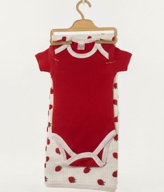 Resim Gmn Collectıon Yenidoğan 7'li Çilekli Battaniyeli Hastane Çıkışı Zıbın Seti Beyaz - Kırmızı 