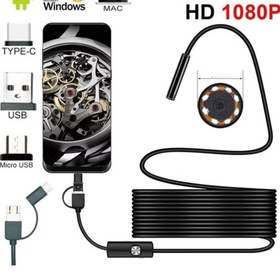 Resim shopwave Endoskop 3 İn 1 Yılan Kamera Usb Micro Usb Type-c 20 Metre Sert Kablo 
