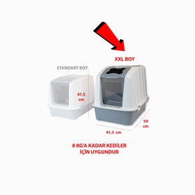 Resim XXL Büyük Boy Kapalı Kedi Tuvaleti, Filtreli ve Kürek Hediyeli, 59x41,5x47,5 cm - VN11097 - Açık gri 