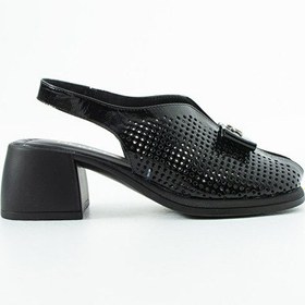 Resim Dericia Shoes Allone Hakiki Deri Kadın Günlük Rahat Topuklu Sandalet Siyah 
