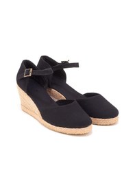 Resim Star Tombis Gerçek Elişi Topuğu Kapalı Bilekten Bantlı Keten Espadril Dolgu Topuk Handmade Siyah 