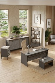 Resim L'occi Concept Darian Abcde Ofis Büro 5'li Masa Takımı Kahve-beton-antrasit Dr9-cga 