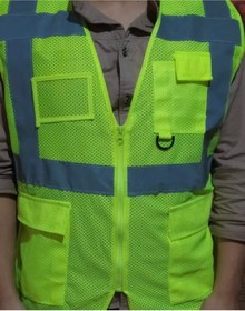 Resim ForWhat Personel İş Güvenliği için Fileli Cepli Sarı Reflektörlü XL İkaz Yeleği 