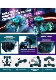 Resim Craftivio Uzaktan Kumandalı El Hareket Sensörlü Akrobat Araba 360 Derece Dönen Şarjlı Işıklı 4wd Drift Arabası 