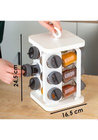 Resim Porsima 1081 Kare Döner Standlı Döner Kapaklı Cam Baharatlık Antrasit - Beyaz 