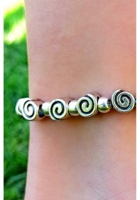 Resim Antik Gümüş Kaplama Spiral Şekilli El Yapımı Kadın Halhal Gümüş 