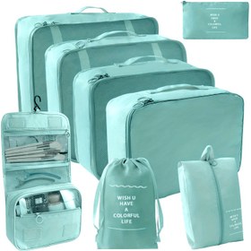 Resim 7 adet Pembe Seyahat Organizatör Seti - Giysiler, İç Çamaşırlar, Ayakkabılar, Kozmetikler ve Seyahat Gereksinimleri için Dayanıklı Polyester Paketleme Küpleri, Verimli ve Şık Depolama Çözümü ile Çamaşır ve Organizatör Çantaları, Ayakkabı Paketleme Kübü | Seyahat Gereksinimleri Organizatörü | Rastgele Baskı, Seyahat için Bagaj 