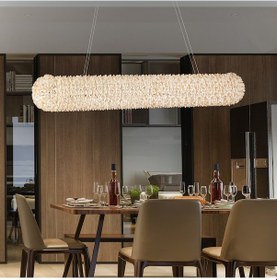 Resim Leman Sıralı Gold 40 Watt Kristal Taşlı Salon Sarkıt Avize Altın 