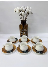 Resim Porselen Kahve Takımı 6 Kişilik Özel Tasarım Fincan Ve Tabaklar 90 Ml Beyaz 