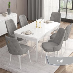 Resim Canisa Concept Mdf Are Serisi 80 x 132 cm Açılabilir Üst Kalite Yemek Mutfak Masası Takımı 6 Sandalyeli 