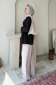 Resim Tesettür Diyarı Dekta Cotton Kumaş Broş Kemerli Tesettür Gömlek- Siyah Standart (38-42 Uyumlu) 