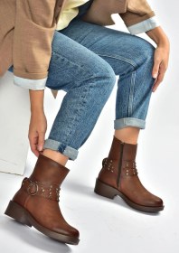 Resim V674121209 Taba Alçak Topuklu Fermuarlı Kadın Bot Taba-Suni Deri 