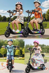 Resim Sportaj Harley Elektrikli Çocuk Scooter Oturaklı Sepetli Led Işıklı 8-12 Yaş 250 W 36V 