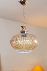 Resim Modavize Zincir Modern Tasarım Hol Mutfak Antre Çocuk Odası Altın - Gold Renk Bal Camlı Tekli Avize 