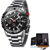 Resim Hanyang Gümüş Siyah S Saatler Erkek Lıge Üst Marka Su Geçirmez Saat Erkek Silikon Kayış Spor Quartz Saat Erkekler Için Büyük Arama Kronograf Kol Saati 2021 (Yurt Dışından) 