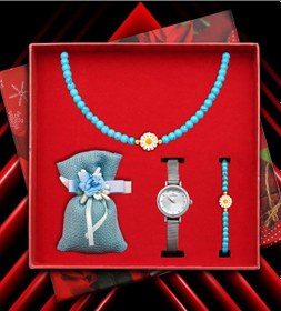 Resim Özel Kutusunda Hasır Kordon Saat & Papatya Kolye & Papatya Bileklik & Lavanta Kesesi Hediye Seti Kadına Özel Hediye Kutusu 