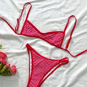 Resim Kadınlar için 2 Parça Moda Ekose Renk Bloklu Büzgülü Etekli Tatlı Bikini Üstü Düşük Bel Üçgen Mayo Plajlık Yaz Trend Seksi Tatil Yüzme Takımı 