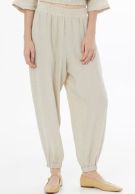 Resim Beli Lastikli Bej Şalvar Pantolon - BEJ / 38 
