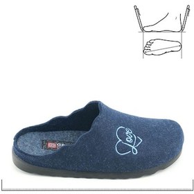 Resim Gezer Kadın Kışlık Nakışlı Kalpli Tasarım Rahat Taban Ev Bahçe Terlik Lacivert 