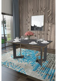 Resim Asra Trend Yemek Masası YM-02 %100 MDF 6 Kişilik Modern Mutfak Masası Antrasit 