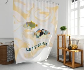 Resim Banyo Perdesi 1x180x200 Tek Kanat Duş Perdesi Halka Hediyeli Duşakabin Perdesi Lets Swim 