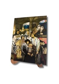 Resim Yom Kippur'da Havrada Dua Eden Yahudiler 26 Cm X 20 Cm Ahşap Pano Dini Masaüstü Çerçeve 