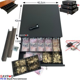 Resim SAYPOS 5 Geniş Kağıt Para Gözlü Montaj Askılı Pos Bağlantılı Anahtardan Açılır Para Çekmecesi 40,5x42x11cm 