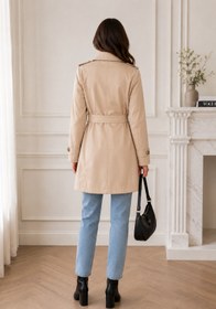 Resim ESİN GİYİM Kadın Casual Astarlı Kısa Trençkot - Kemerli Mevsimlik Ceket 