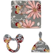 Resim Yaozixa Protein Fiber Bebek Sarılamak Seti: 80x80cm Desenli Battaniye + Şapka + Saç Bandı Gri Kelebek Desenli Gri 